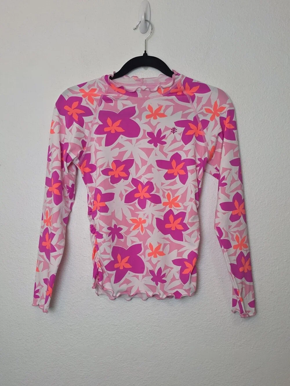 COOLIBAR Kids Pink Floral Long Sleeve Rashguard Swim Top Beach Outdoor UPF Sz M